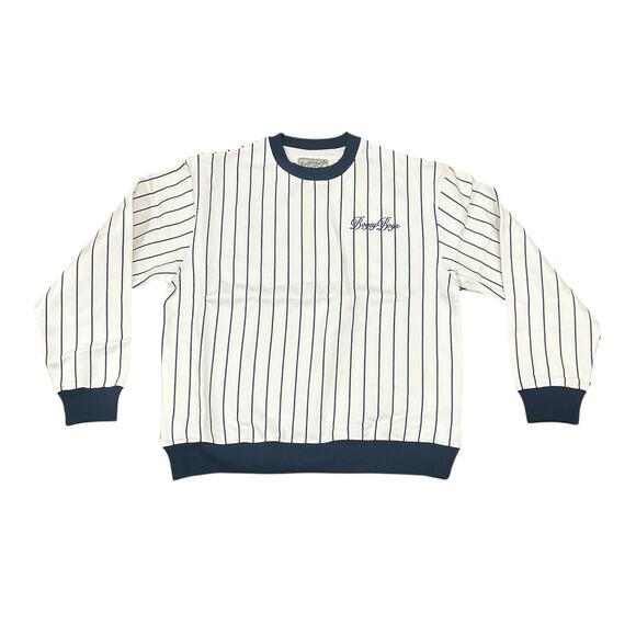 NEW Bogey Boys Macklemore Pinstripe Crewneck Golf Sweatshirt Blue White Size L